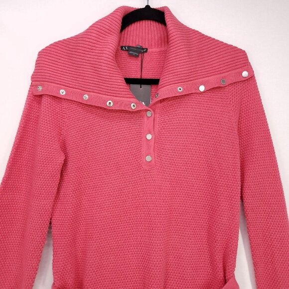 Armani Exchange Tunic Sweater Womens Large Crochet Belted Dress Wide Neck Coral - Picture 3 of 15